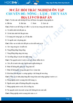 30 Câu hỏi trắc nghiệm ôn tập chuyên đề: Nông - Lâm - Thủy sản Địa lí 9 có đáp án