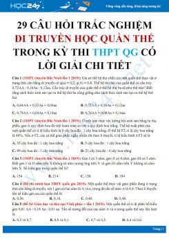 29 Câu hỏi trắc nghiệm Di truyền học quần thể trong kỳ thi THPT QG môn Sinh có lời giải chi tiết