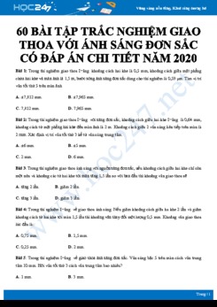 60 bài tập trắc nghiệm Giao thoa với ánh sáng đơn sắc có đáp án chi tiết năm 2020