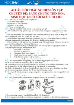 48 Câu hỏi trắc nghiệm ôn tập chuyên đề: Bằng chứng tiến hóa Sinh học 12 có lời giải chi tiết