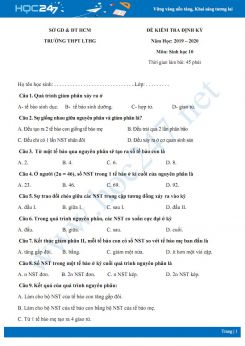 Đề kiểm tra Chương Phân bào Sinh học 10 năm 2019-2020 - Trường THPT Lê Thị Hồng Gấm có đáp án