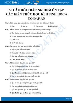 50 Câu hỏi trắc nghiệm ôn tập kiến thức HK2 môn Sinh học 6 có đáp án