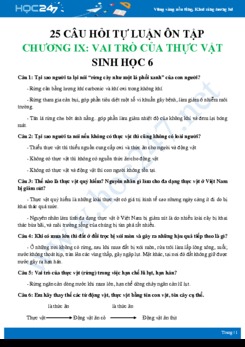 25 Câu hỏi tự luận ôn tập Chương IX: Vai trò của thực vật Sinh học 6