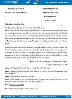 Đề kiểm tra HK2 năm 2019 môn Ngữ Văn 10 - Trường THPT Đoàn Thượng