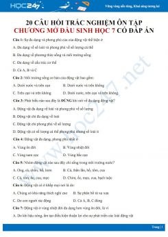 20 Câu hỏi trắc nghiệm ôn tập Chương: Mở đầu Sinh học 7 có đáp án