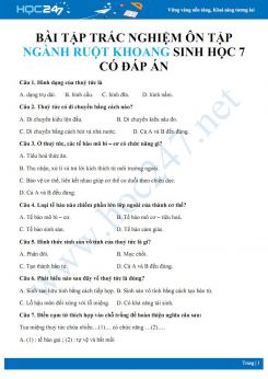 Bài tập trắc nghiệm ôn tập Ngành Ruột khoang Sinh học 7 có đáp án