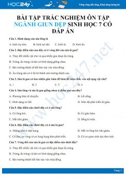 Bài tập trắc nghiệm ôn tập Ngành Giun dẹp Sinh học 7 có đáp án