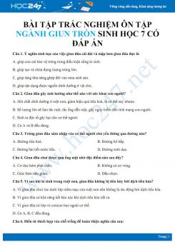 Bài tập trắc nghiệm ôn tập chủ đề Ngành Giun tròn Sinh học 7 có đáp án