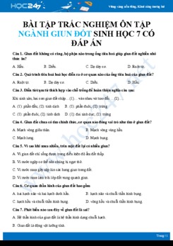 Bài tập trắc nghiệm ôn tập chủ đề Ngành Giun đốt Sinh học 7 có đáp án