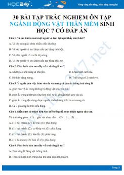 30 Bài tập trắc nghiệm ôn tập chương Ngành Động vật thân mềm Sinh học 7 có đáp án