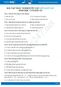 Bài tập trắc nghiệm ôn tập chủ đề lớp Giáp xác Sinh học 7 có đáp án