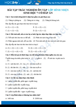 Bài tập trắc nghiệm ôn tập lớp Hình nhện - ngành Chân khớp Sinh học 7 có đáp án