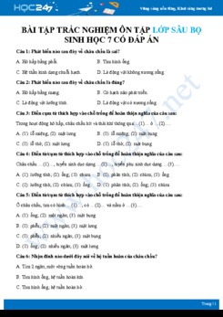 Bài tập trắc nghiệm ôn tập chủ đề lớp Sâu bọ Sinh học 7 có đáp án