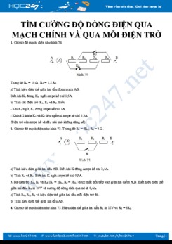 20 bài tập Tìm cường độ dòng điện qua mạch chính và qua điện trở trong Sơ đồ mạch điện môn Vật lý 9
