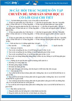 30 Câu hỏi trắc nghiệm ôn tập chuyên đề Sinh sản Sinh học 11 có lời giải chi tiết