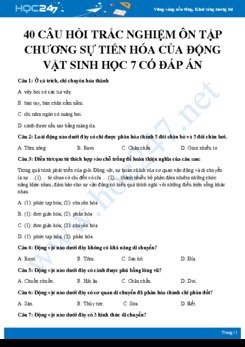 40 Câu hỏi trắc nghiệm ôn tập Chương: Sự tiến hóa của động vật Sinh học 7 có đáp án