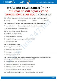 60 Câu hỏi trắc nghiệm ôn tập chuyên đề: Lớp Thú Sinh học 7 có đáp án