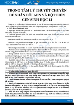Trọng tâm lý thuyết chuyên đề Nhân đôi ADN và Đột biến gen Sinh học 12