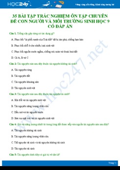 35 Bài tập trắc nghiệm ôn tập chuyên đề Con người và môi trường Sinh học 9 có đáp án