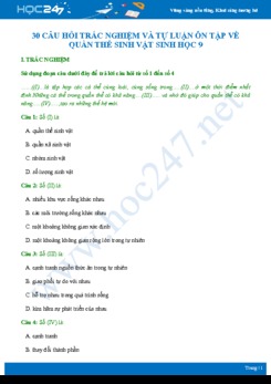 30 Câu hỏi trắc nghiệm và tự luận ôn tập về Quần thể sinh vật Sinh học 9 có đáp án