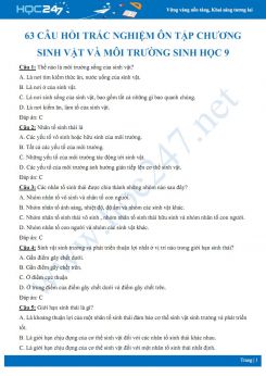 63 Câu hỏi trắc nghiệm ôn tập Chương Sinh vật và môi trường Sinh học 9