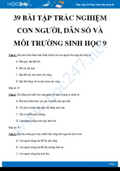 39 Bài tập trắc nghiệm ôn tập về Con người, dân số và môi trường Sinh học 9