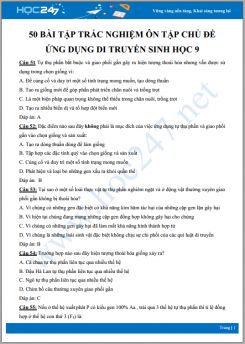 50 Bài tập trắc nghiệm ôn tập chủ đề Ứng dụng di truyền Sinh học 9