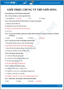 28 Bài tập trắc nghiệm ôn tập chương Giới thiệu chung về thế giới sống Sinh học 10 có đáp án