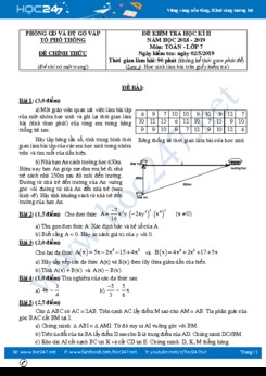 Đề thi HK2 môn Toán 7 năm 2019 Phòng GD&ĐT Quận Gò Vấp