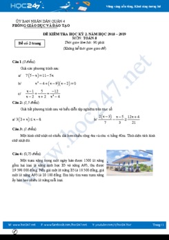 Đề thi HK2 môn Toán 8 năm 2019 Phòng GD&ĐT Quận 4