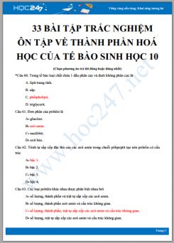 33 Bài tập trắc nghiệm ôn tập về Thành phần hóa học của tế bào Sinh học 10 có đáp án