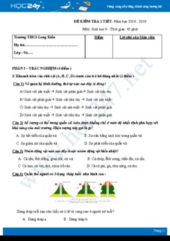 Đề kiểm tra 1 tiết HK2 môn Sinh học 9 năm 2019 - Trường THCS Long Kiến có đáp án