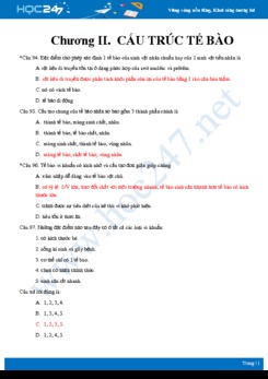 43 Câu hỏi trắc nghiệm ôn tập về Cấu trúc tế bào Sinh học 10 có đáp án