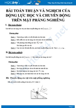 Bài toán thuận và nghịch của Động lực học và Chuyển động trên mặt phẳng nghiêng