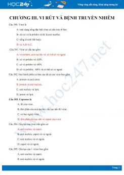 44 Câu hỏi trắc nghiệm ôn tập chương Virut và bệnh truyền nhiễm Sinh học 10 có đáp án