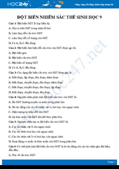 30 Câu hỏi trắc nghiệm ôn tập chuyên đề Đột biến nhiễm sắc thể Sinh học 9 có đáp án