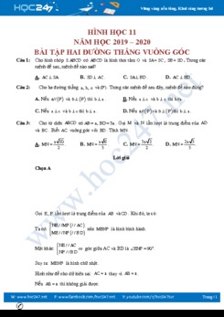 Bài tập hai đường thẳng vuông góc trong không gian Hình học 11 năm 2020
