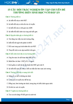15 Câu hỏi trắc nghiệm ôn tập chuyên đề Thường biến Sinh học 9 có đáp án