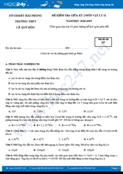Đề kiểm tra 1 tiết HK2 môn Vật Lý 11 có đáp án trường THPT Lê Quý Đôn năm học 2018-2019