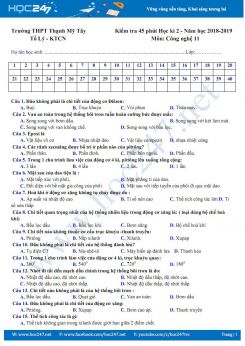 Đề kiểm tra 1 tiết HK2 môn Công Nghệ 11 có đáp án trắc nghiệm trường THPT Thạnh Mỹ Tây