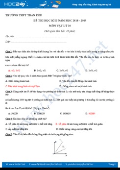 Đề kiểm tra HK2 môn Vật lý 10 có đáp án trường THPT Trần Phú năm học 2018-2019