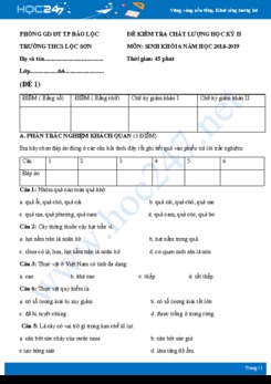 Đề thi HK2 môn Sinh học 6 năm 2018-2019 - Trường THCS Lộc Sơn có đáp án (2 đề)