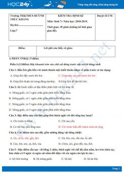 Đề kiểm tra 1 tiết HK2 môn Sinh học 7 năm 2018-2019 - Trường TH & THCS Huỳnh Thúc Kháng có đáp án