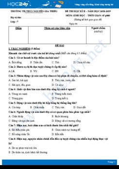 Đề thi HK2 môn Sinh học 7 năm 2018-2019 - Trường TH&THCS Nguyễn Gia Thiều có đáp án