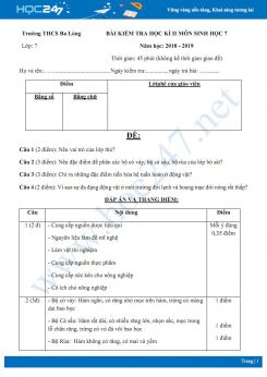 Đề thi HK2 môn Sinh học 7 năm 2018-2019 - Trường THCS Ba Lòng có đáp án