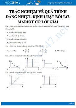 24 bài tập trắc nghiệm về Quá trình Đẳng nhiệt- Định luật Bôi lơ- Mariot năm 2020 có lời giải chi tiết