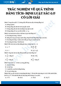 Tổng hợp 20 bài tập trắc nghiệm về Quá trình đẳng tích- Định luật Sác-Lơ có lời giải chi tiết