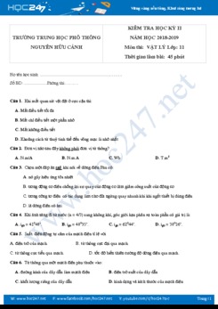 Đề kiểm tra HK2 môn Vật lý 11 năm học 2018-2019 trường THPT Nguyễn Hữu Cảnh