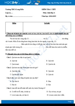 Đề kiểm tra 1 tiết HK2 môn Sinh học 6 năm 2018-2019 - Trường THCS Long Kiến có đáp án