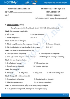 Đề kiểm tra 1 tiết HK2 môn Sinh học 7 năm 2018-2019 - Phòng GD&ĐT Bắc Trà My có đáp án
